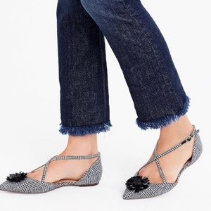 J. Crew Sadie Cross Strap Flats Plaid Black Gray